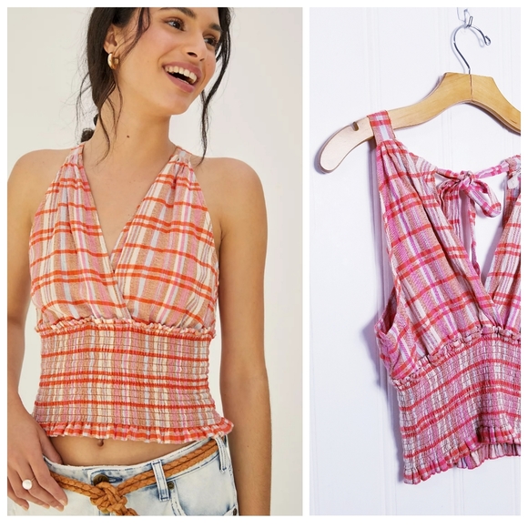 Anthropologie Pilcro Jessie Smocked Tied Halter Crop Top - Picture 3 of 12